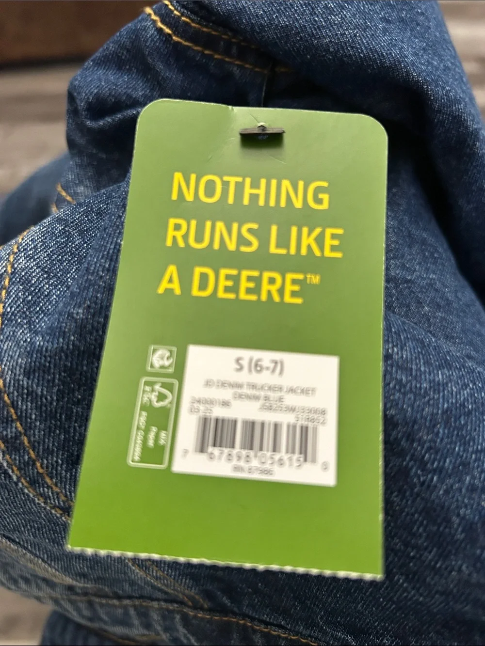 John Deere Blue Denim Kids' Trucker Jacket with Green Logo Accents